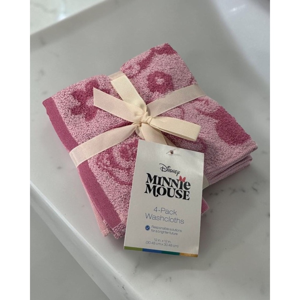 Disney Minnie Mouse Pink 4-Pack Cotton Washcloths 12 x 12 New